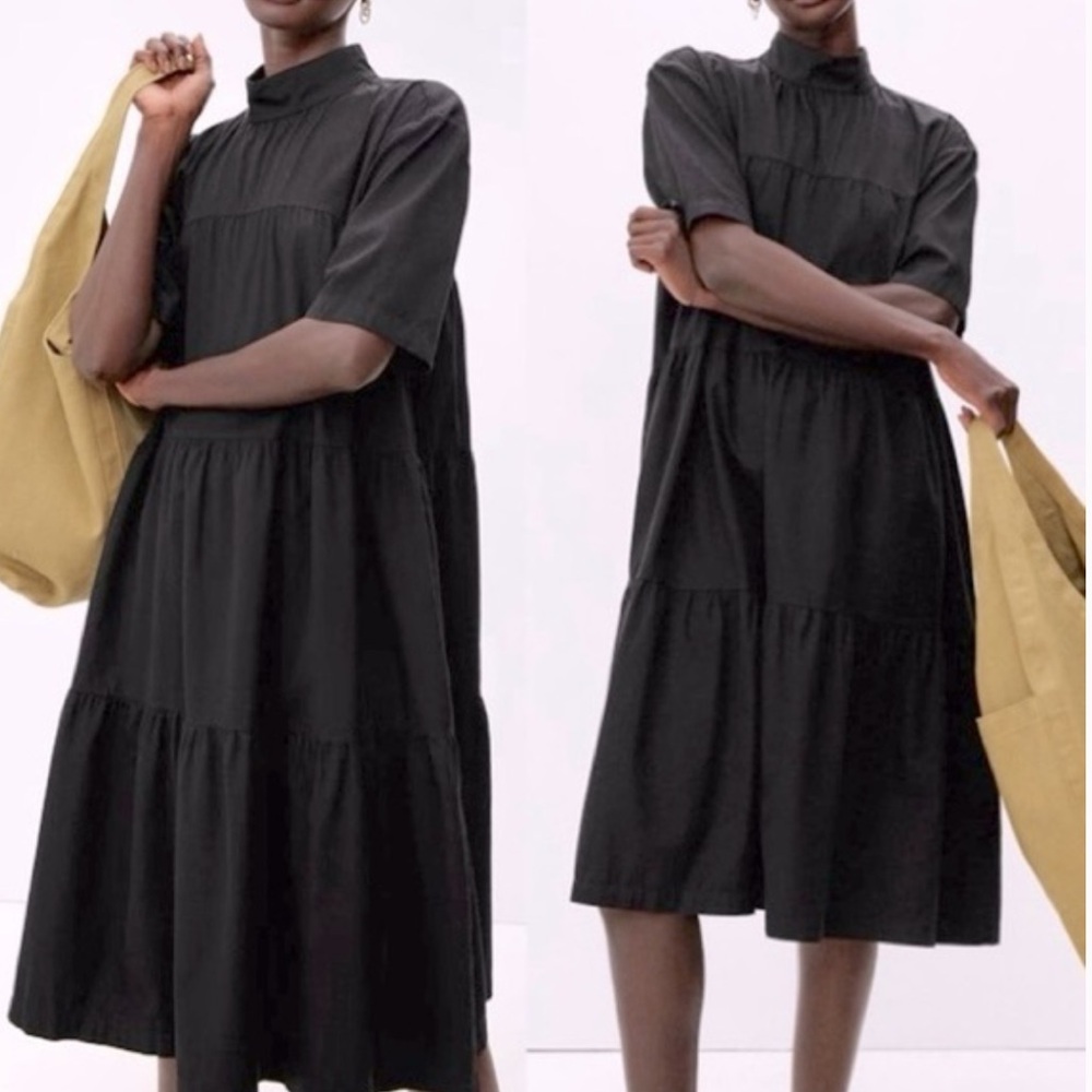 Everlane The Tiered Mock Neck Midi Dress in Black Womens Size Small